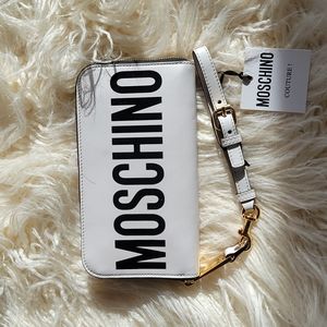 Moschino logo print wristlet